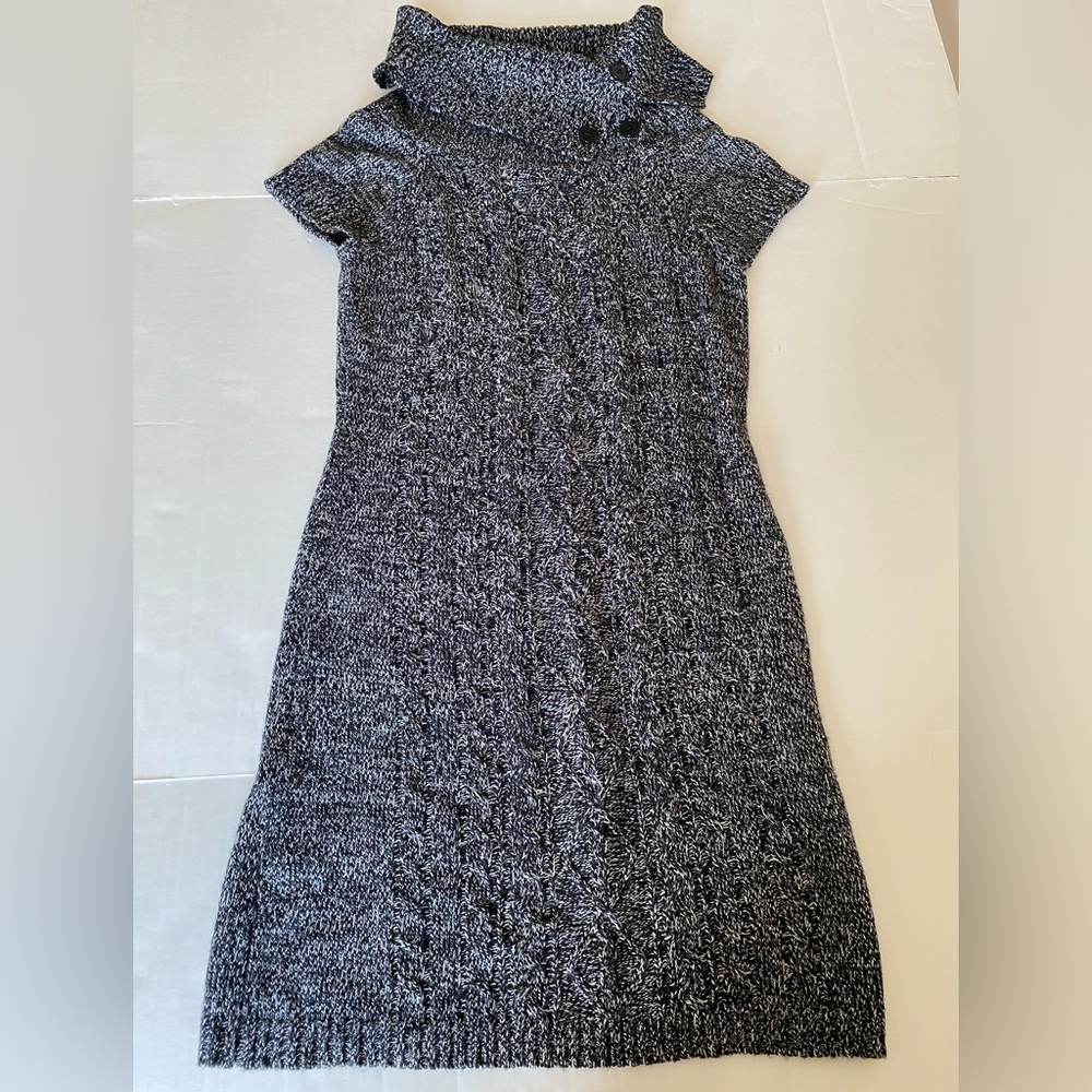 Dressbarn Knit Sweater Dress Gray Black Short Sleeve Size Small